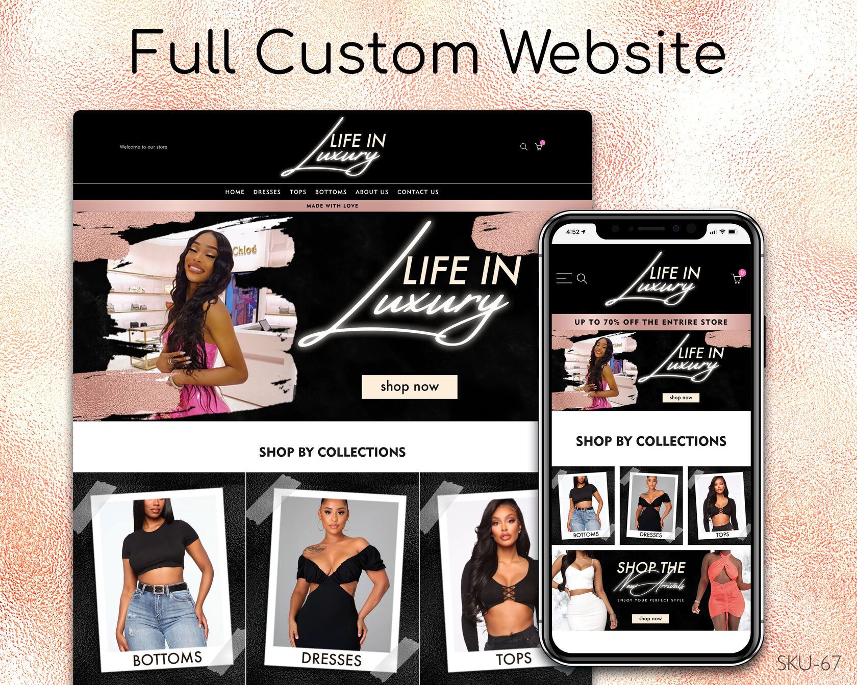 Rose Gold Black Boutique - Boutique, Rose Gold, Black, Fully Finished Website (Shopify, Wix & Squarespace)