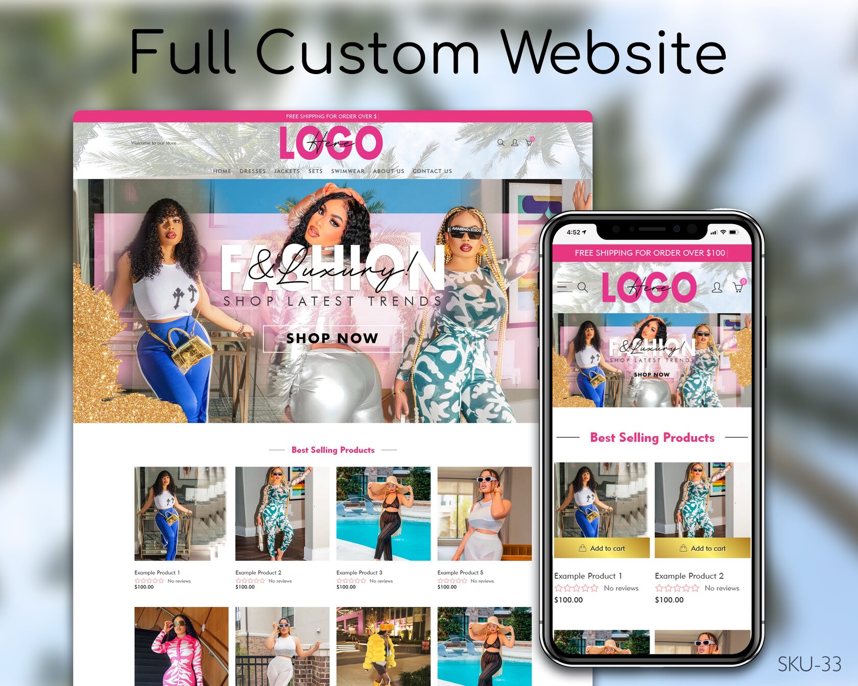 Fashion with a Pink & Gold Tropical Twist, Fully Finished Website (Shopify, Wix & Squarespace)