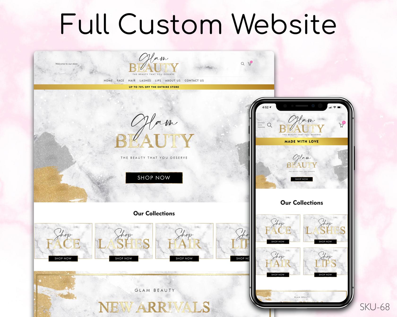 Marble & Gold Beauty Haven - Marble, Gold, Beauty, Fully Finished Website (Shopify, Wix & Squarespace)