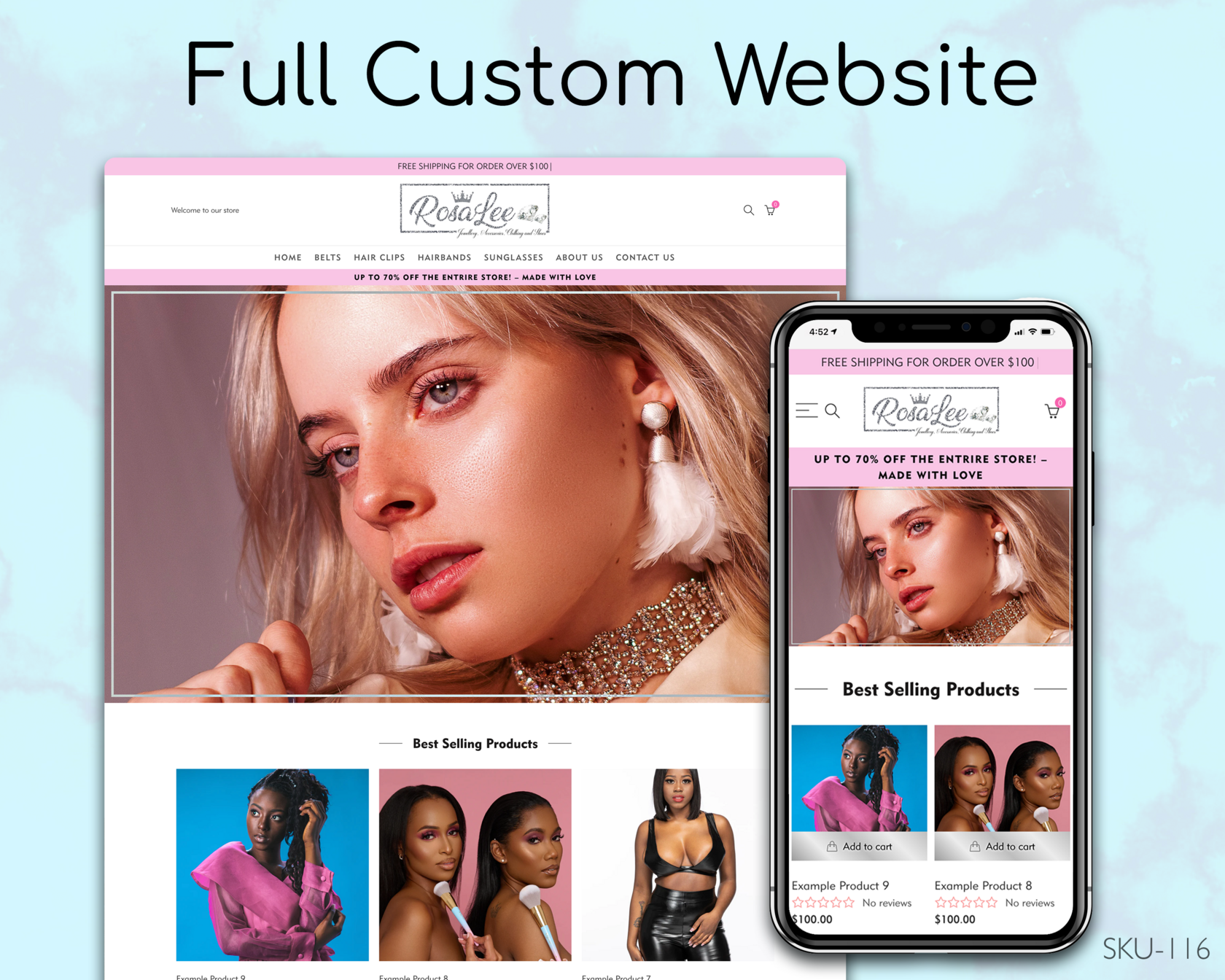 Jewelry & Pink Pastel Glam - Jewelry, Pink, Pastel, Fully Finished Website (Shopify, Wix & Squarespace)