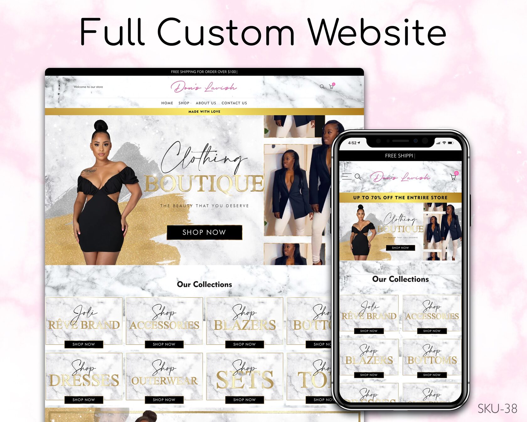 Golden Marble Attire in a Boutique, Fully Finished Website (Shopify, Wix & Squarespace)