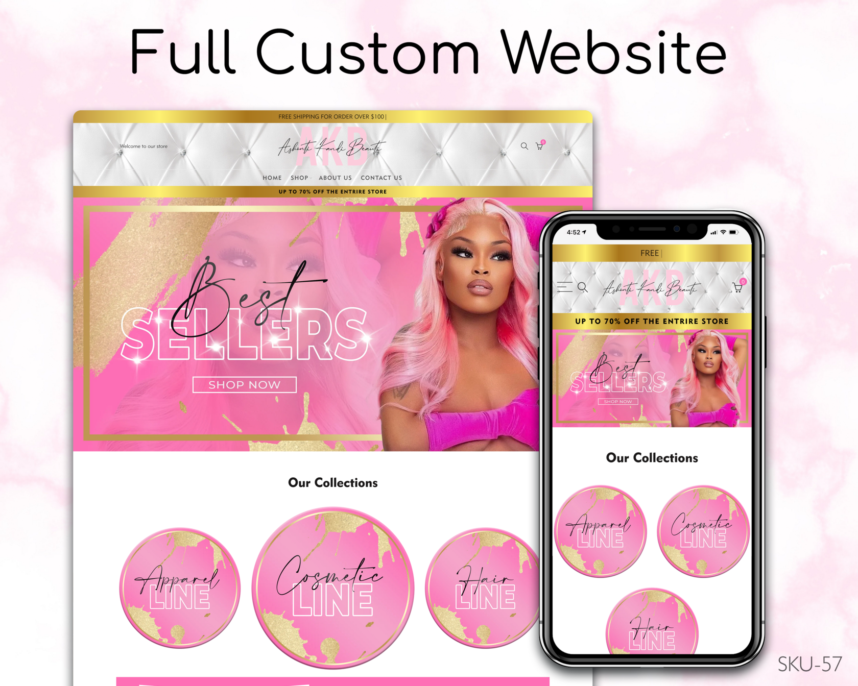 Rose Gold Boutique Elegance - Gold, Pink, Boutique, Fully Finished Website (Shopify, Wix & Squarespace)