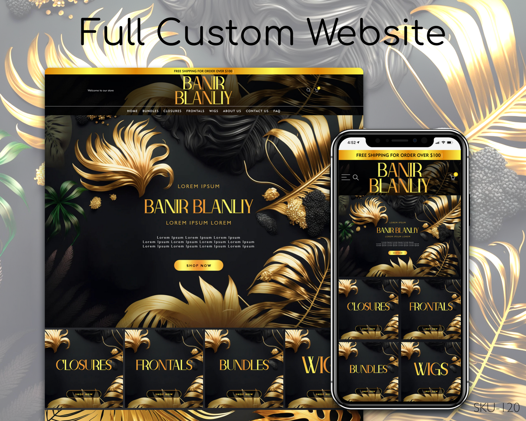 Gold & Black Luxe Hair - Gold, Black, Hair, Luxury, Fully Finished Website (Shopify, Wix & Squarespace)