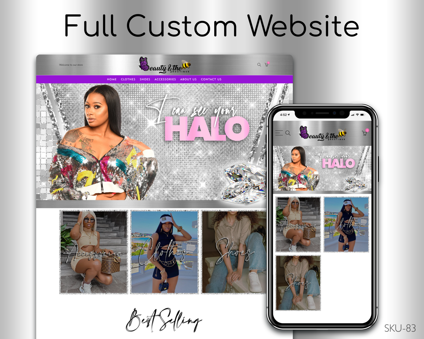 Silver Clothing with Diamonds - Silver, Clothing, Diamonds, Fully Finished Website (Shopify, Wix & Squarespace)