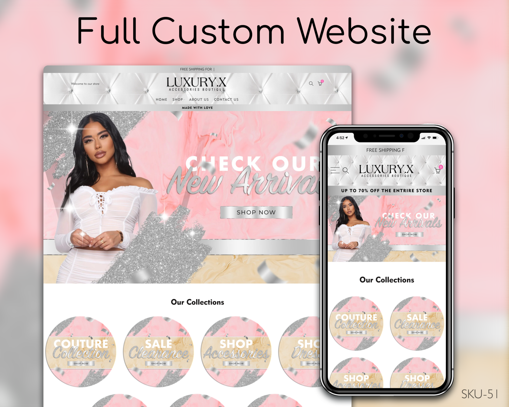 Silver, Rose Gold, and Pastel Styling, Fully Finished Website (Shopify, Wix & Squarespace)