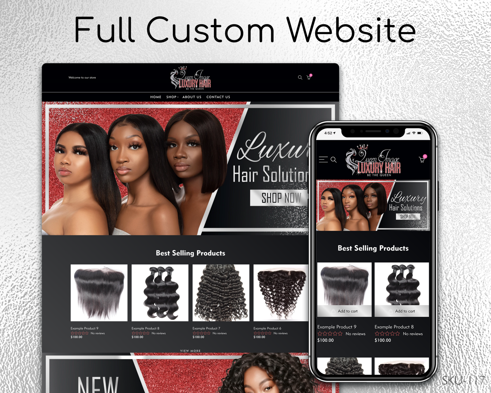 Black, Red, Silver Hair Glam - Black, Red, Hair, Silver, Fully Finished Website (Shopify, Wix & Squarespace)