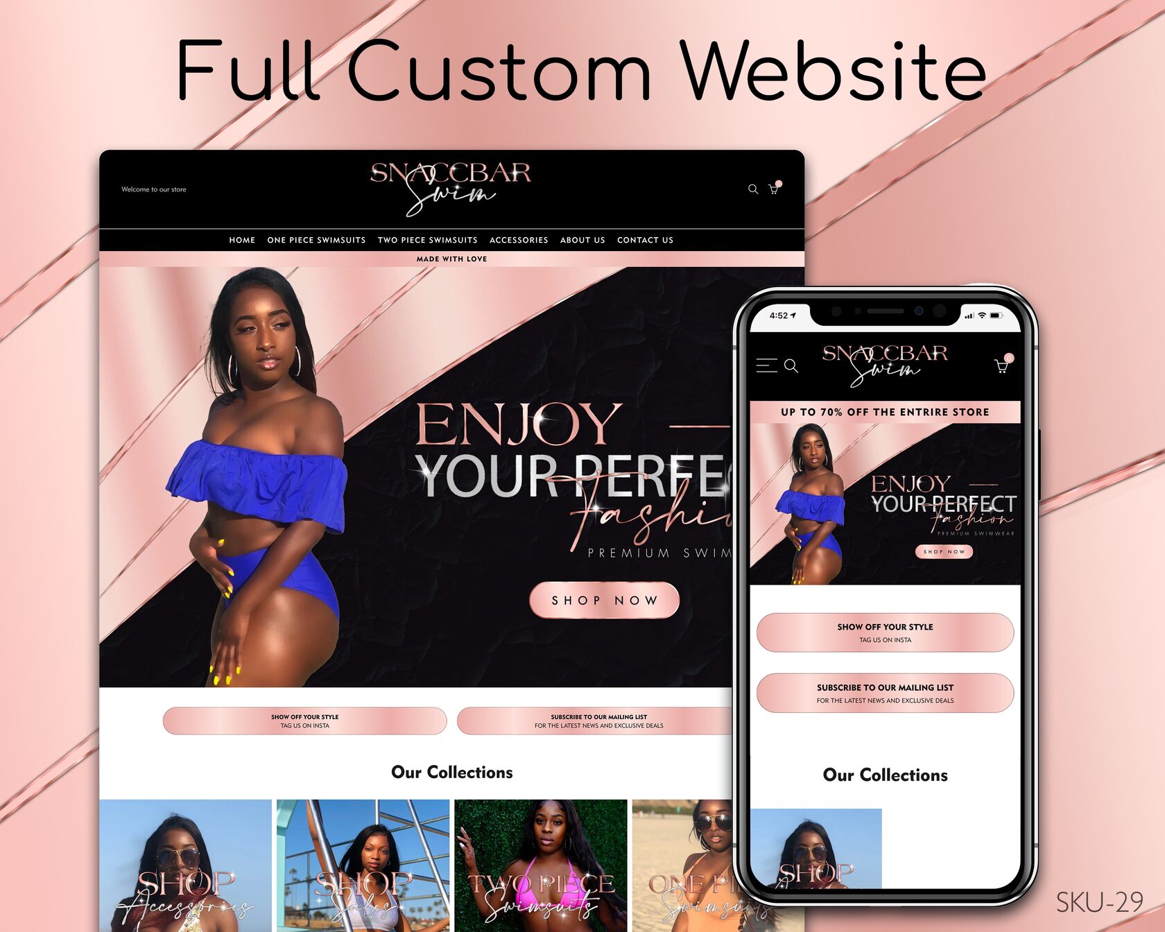 Rose Gold & Black Swimwear Boutique, Fully Finished Website (Shopify, Wix & Squarespace)