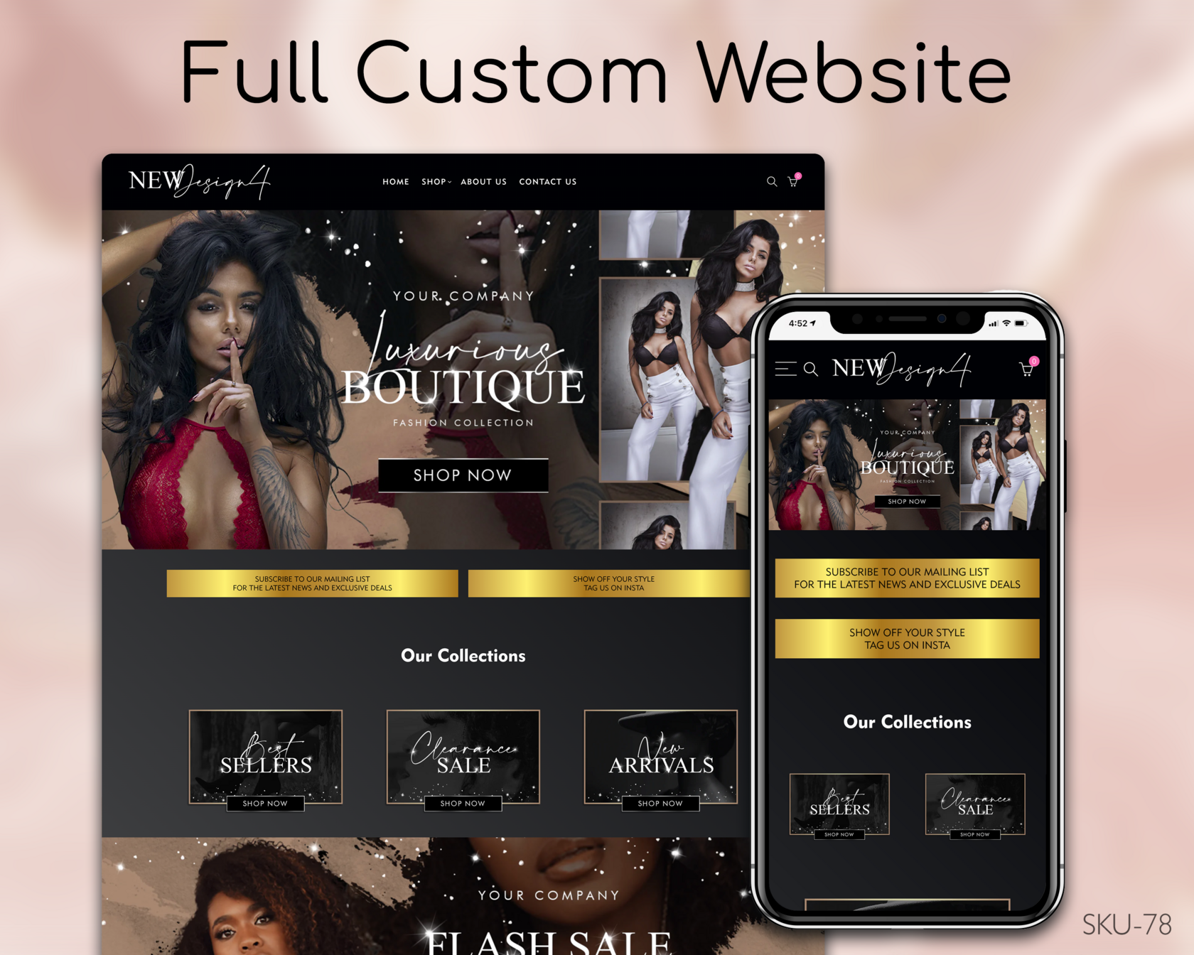 Black & Gold Fashion - Clothing, Black, Gold, Fully Finished Website (Shopify, Wix & Squarespace)