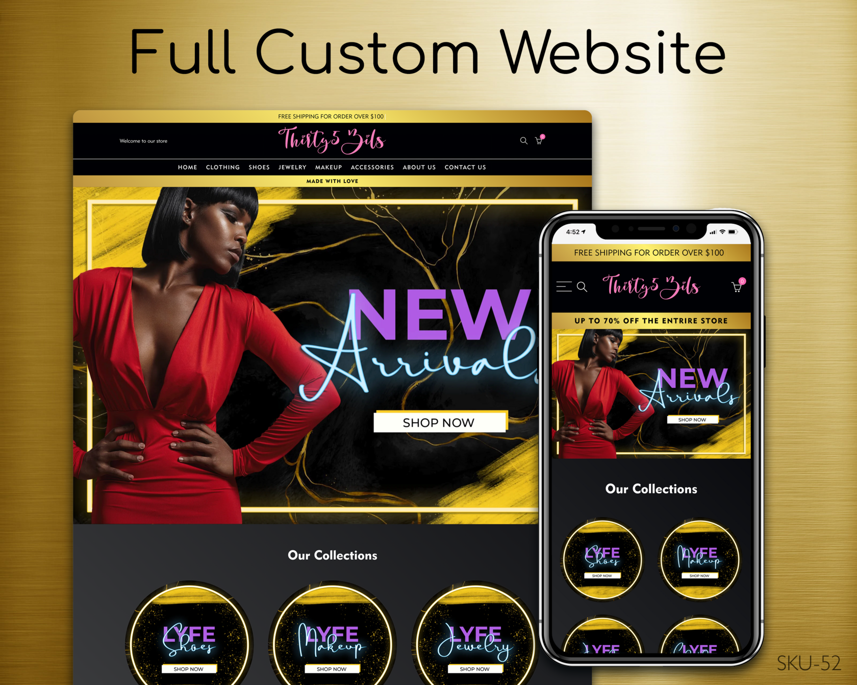 Golden Glamour in Clothing, Fully Finished Website (Shopify, Wix & Squarespace)
