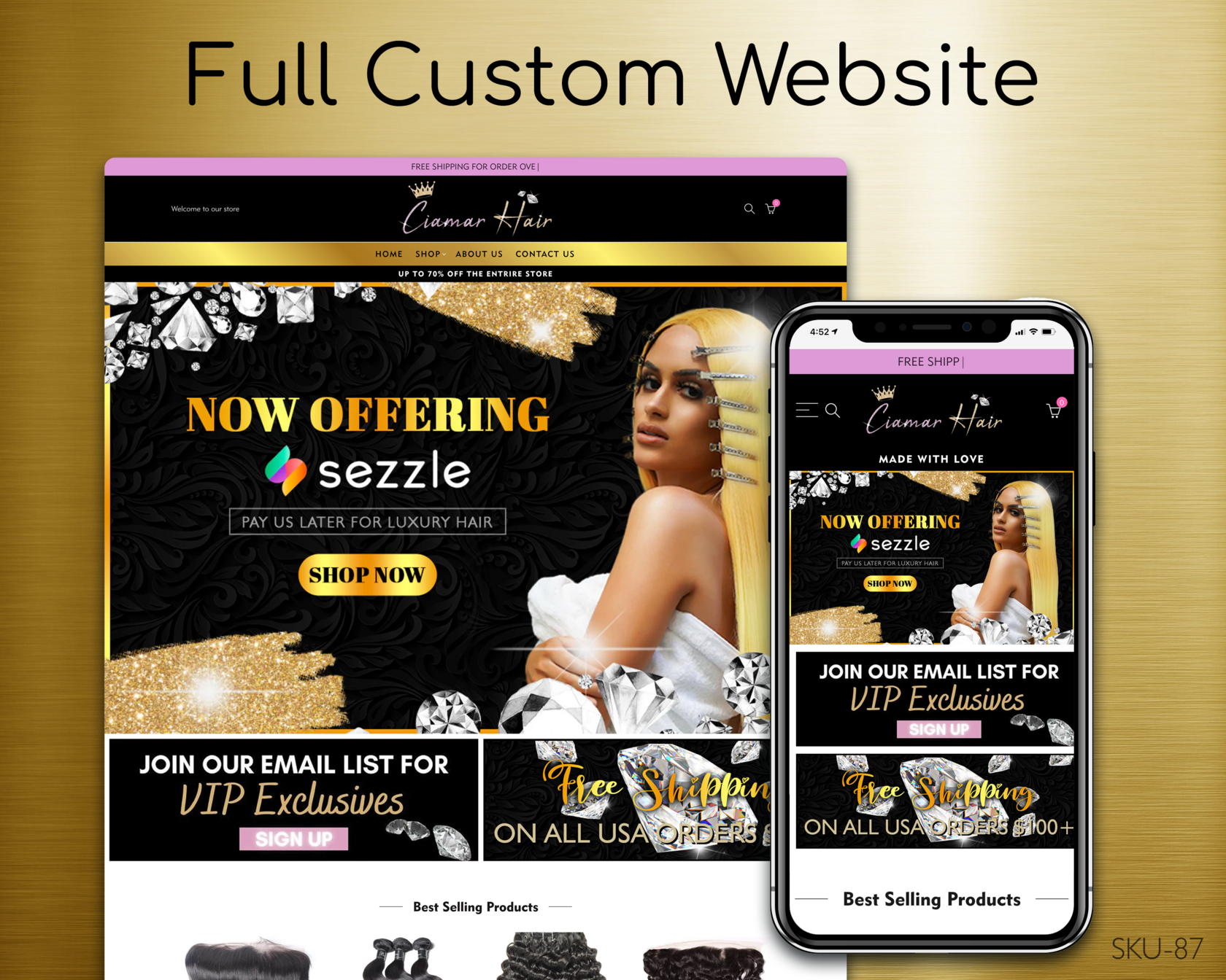 Gold, Black, Diamonds VIP Club - Gold, Black, Diamonds, VIP Club, Fully Finished Website (Shopify, Wix & Squarespace)