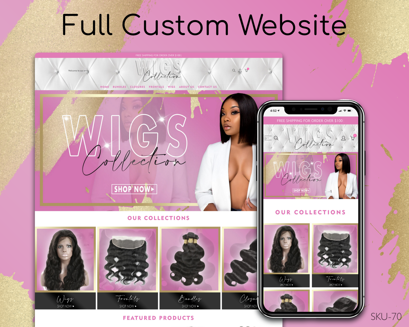Pink, Gold, & White Hair Studio - Pink, Gold, Hair, White, Fully Finished Website (Shopify, Wix & Squarespace)