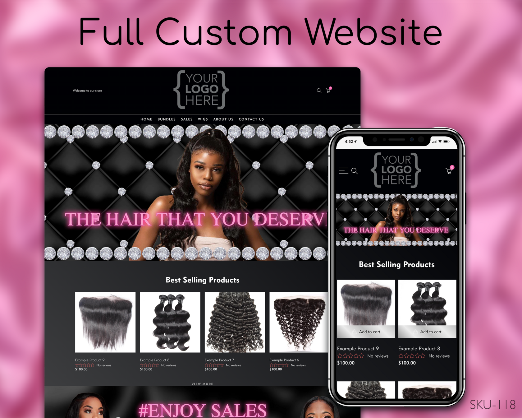 Black Diamonds, Pink Hair Glam - Black, Diamonds, Pink, Hair, Fully Finished Website (Shopify, Wix & Squarespace)