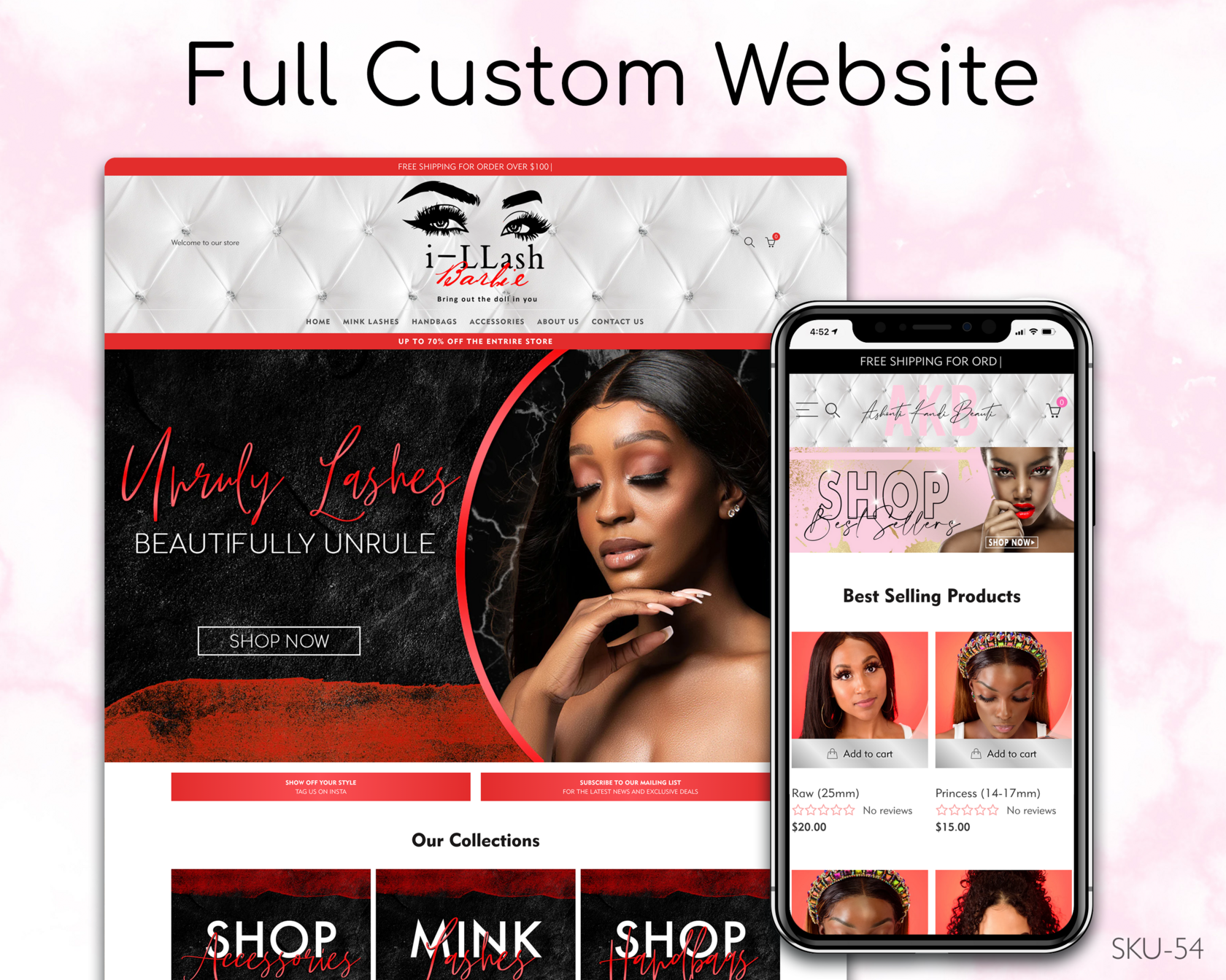 White, Pink, Lashes, Fully Finished Website (Shopify, Wix & Squarespace)