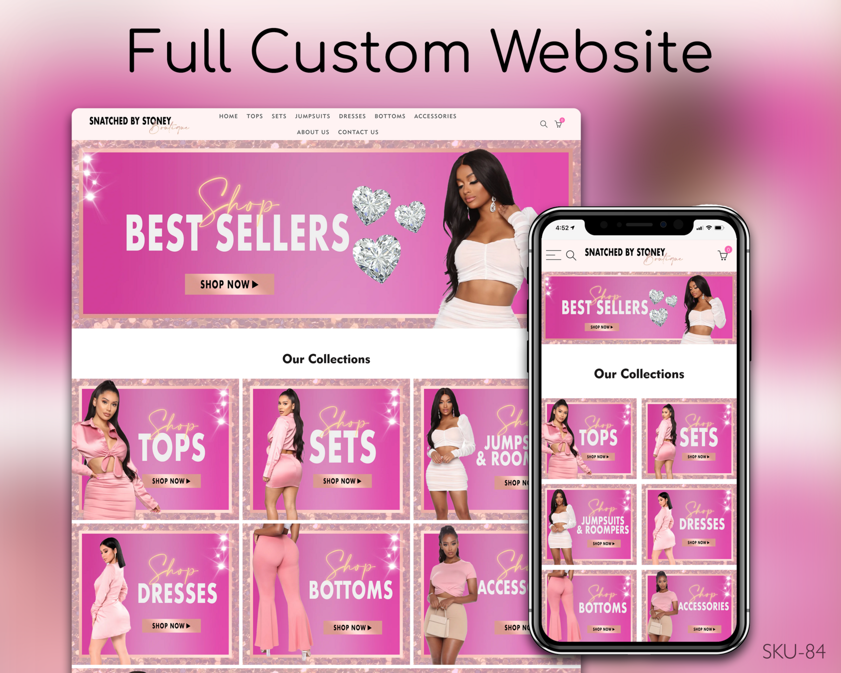 Pink Diamond Boutique Fashion - Pink, Diamonds, Boutique Clothing, Fully Finished Website (Shopify, Wix & Squarespace)