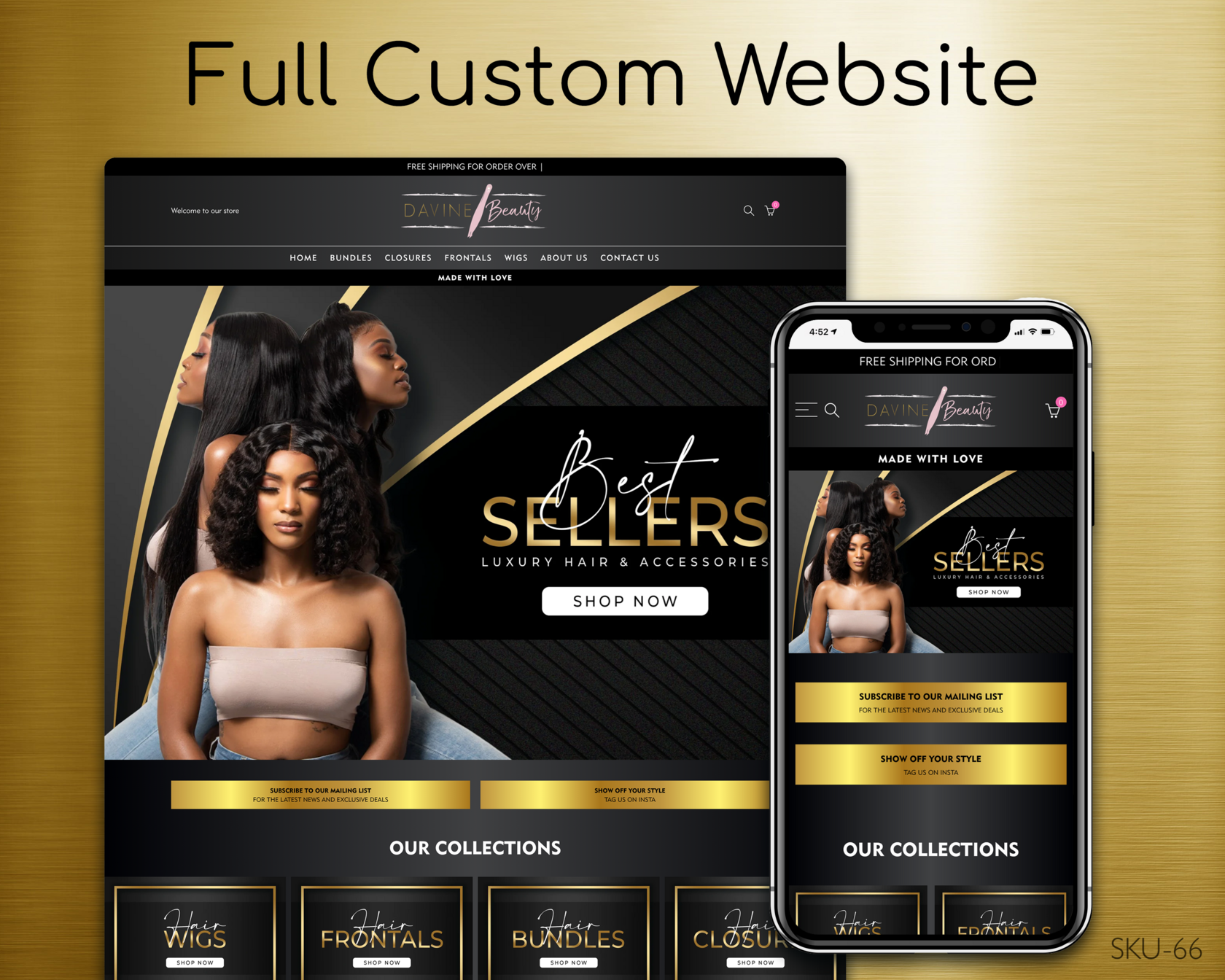 Black & Gold Hair Hub - Gold, Black, Hair, Fully Finished Website (Shopify, Wix & Squarespace)