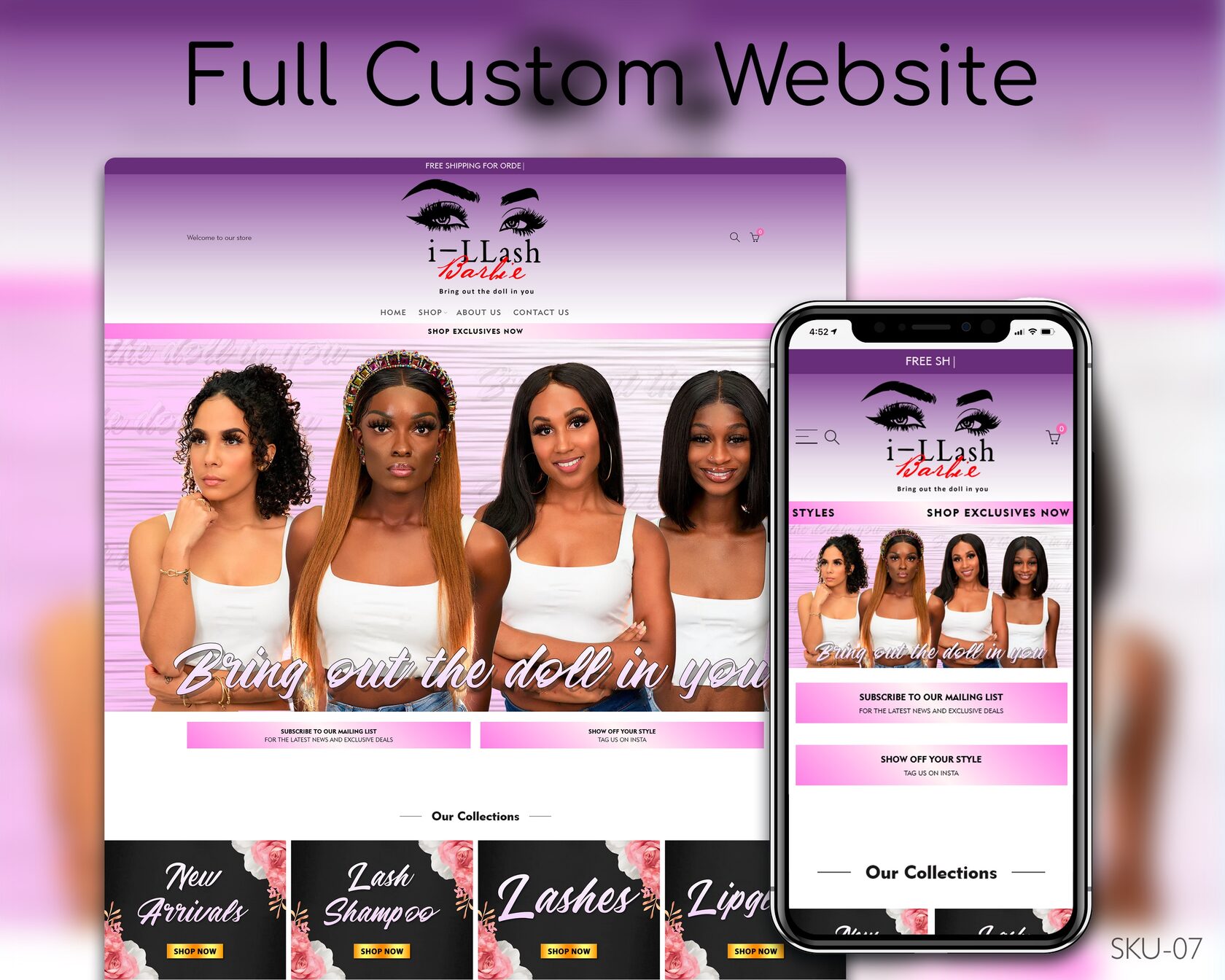 Lavish Lashes in Royal Purple, Fully Finished Website (Shopify, Wix & Squarespace)