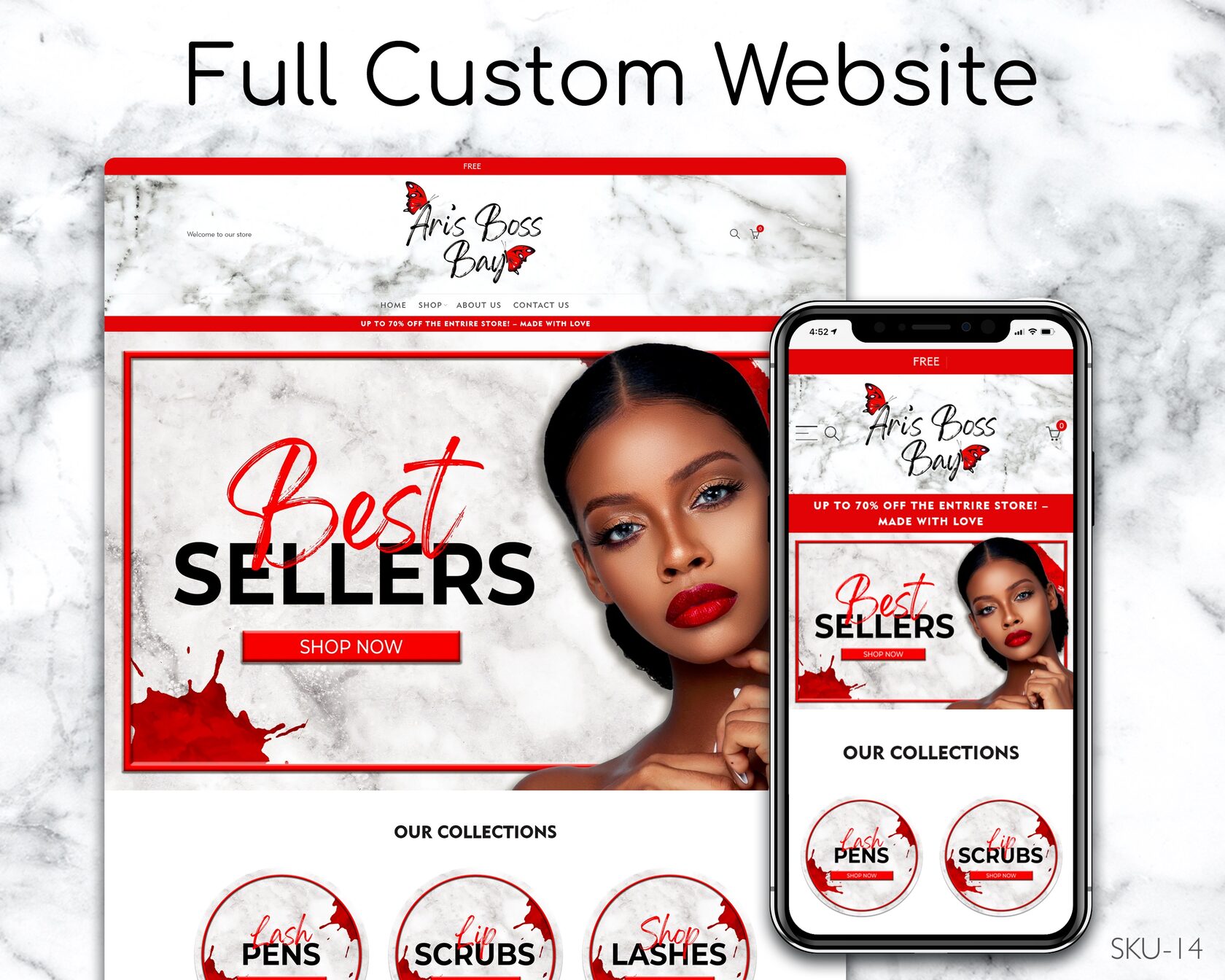 Marble & Red: Lip Gloss Magic, Fully Finished Website (Shopify, Wix & Squarespace)