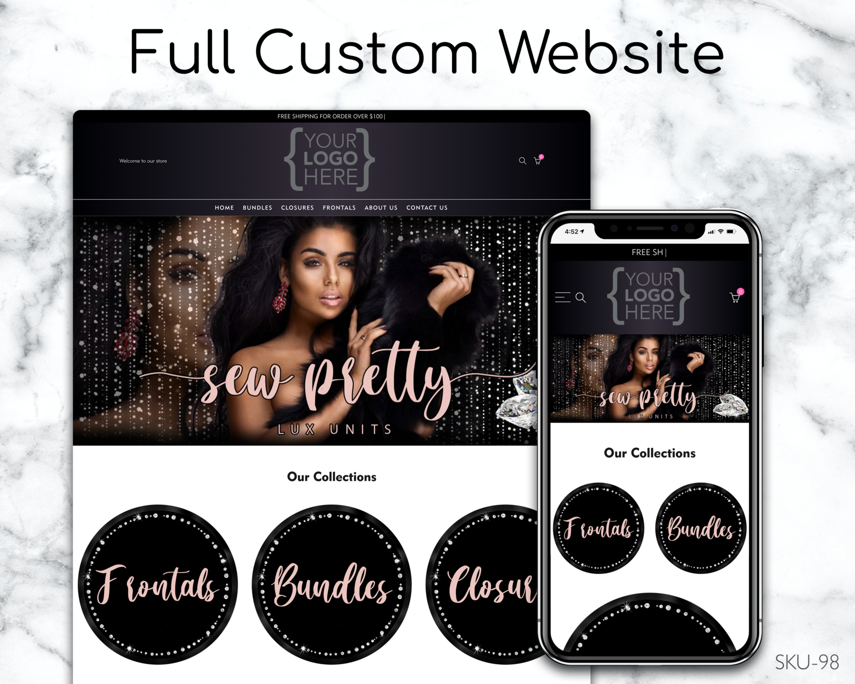 Black Hair with Diamond Accents - Black, Hair, Diamonds, Fully Finished Website (Shopify, Wix & Squarespace)